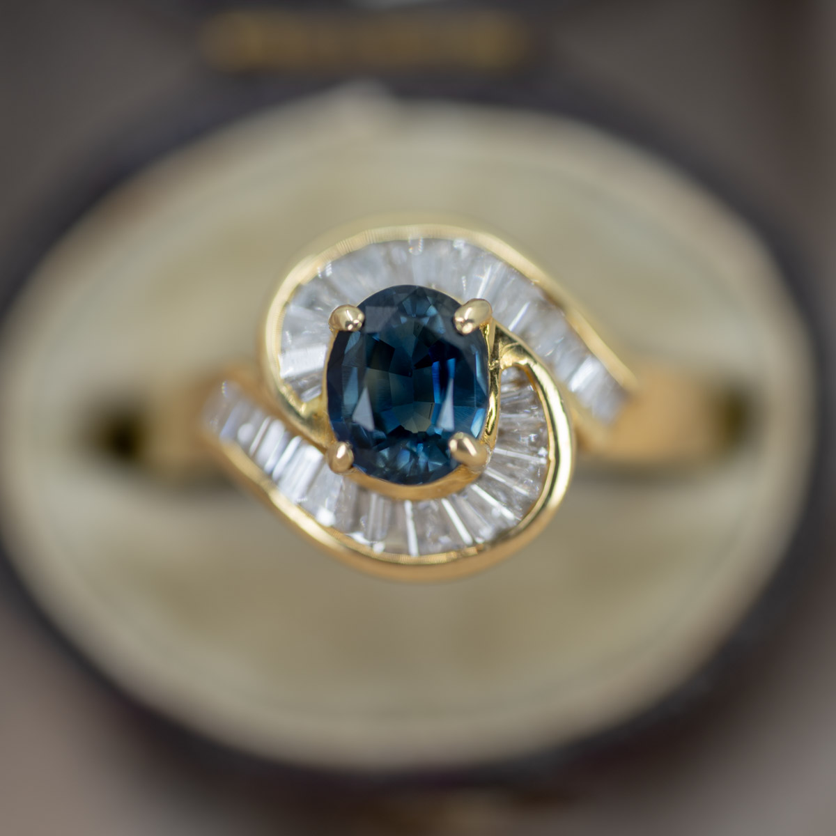 Designer Sapphire & Diamond Baguette Ring