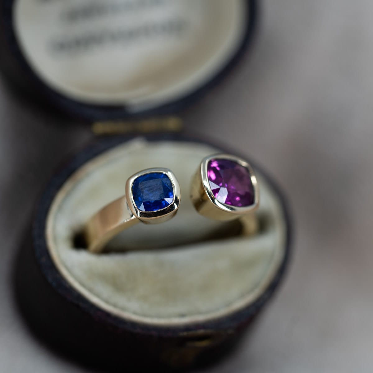 Pink & Blue Sapphire Double Square Ring 