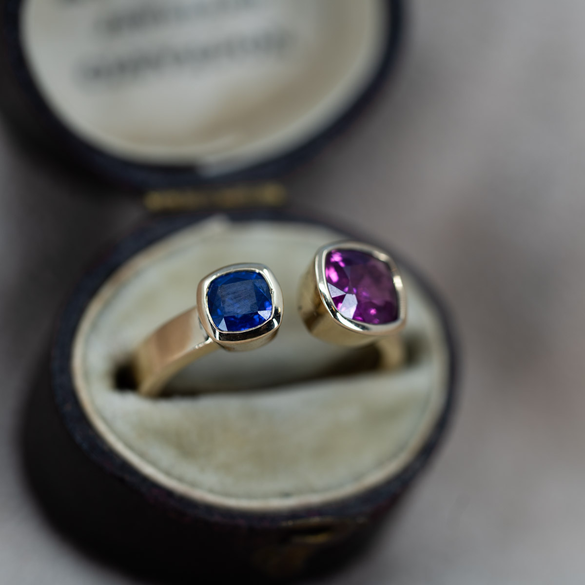 Pink & Blue Sapphire Double Square Ring 