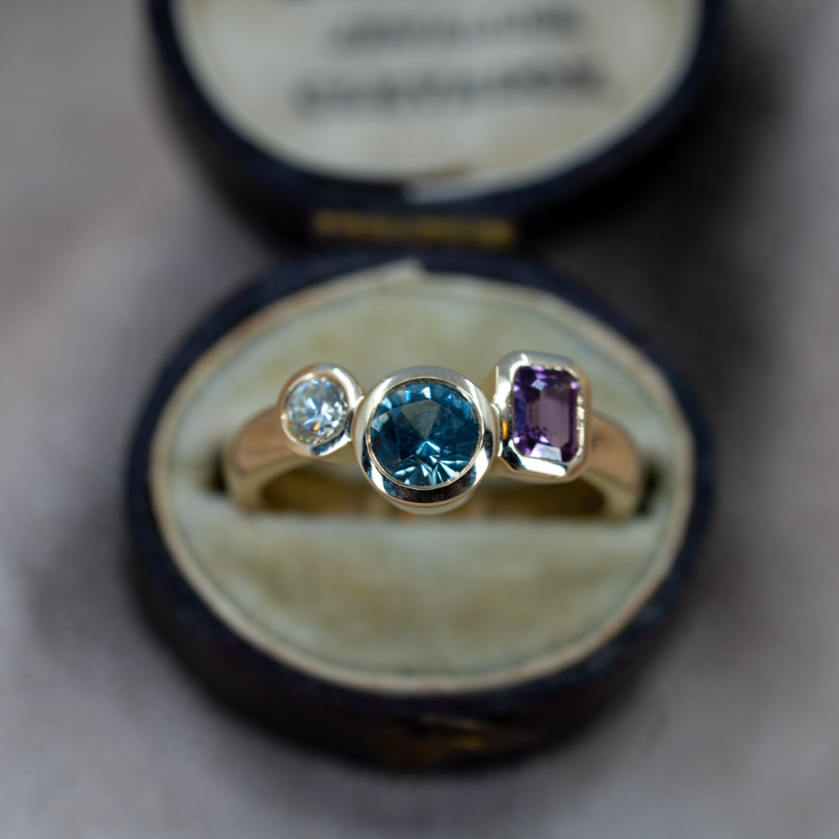 Geometric Pink & Blue Sapphire & Diamond Ring (Trans Flag)