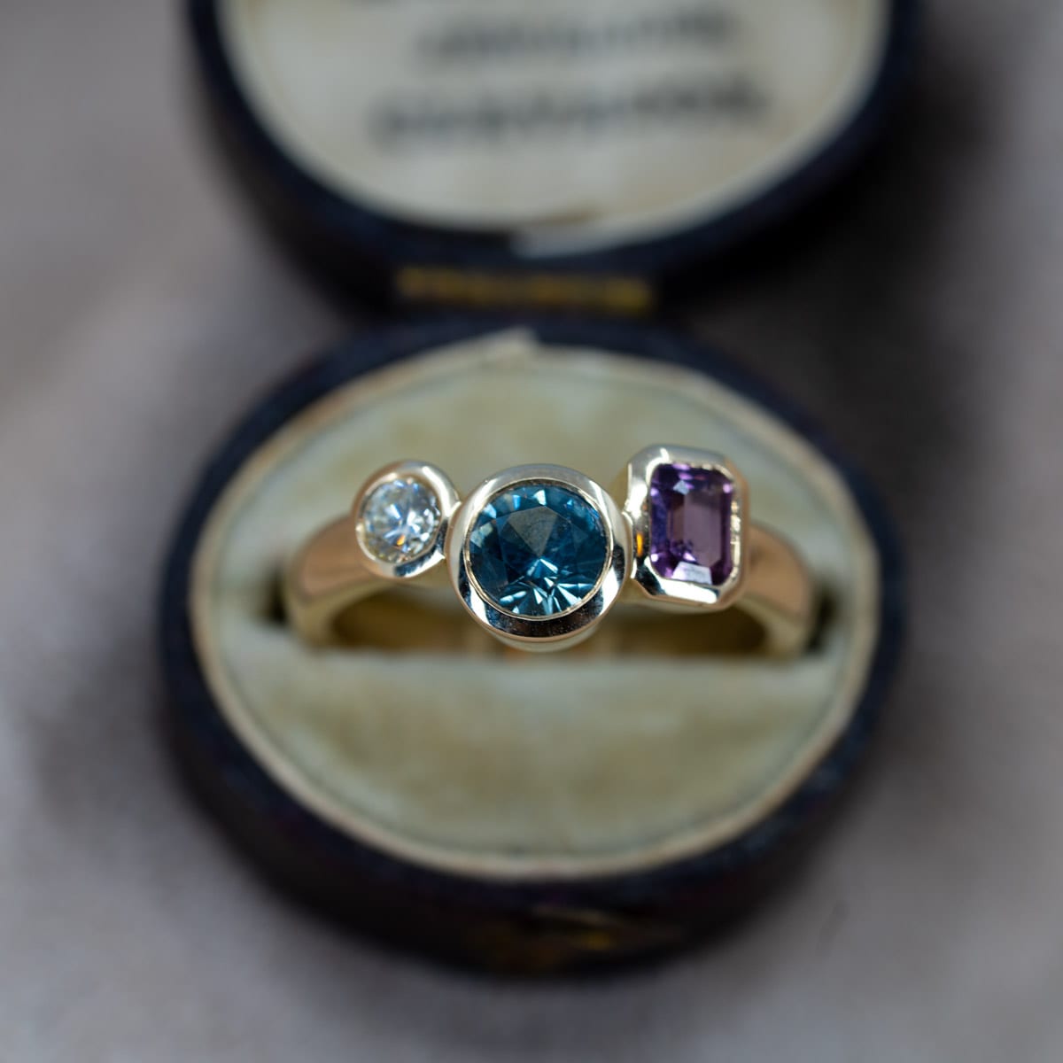 Geometric Pink & Blue Sapphire & Diamond Ring (Trans Flag)
