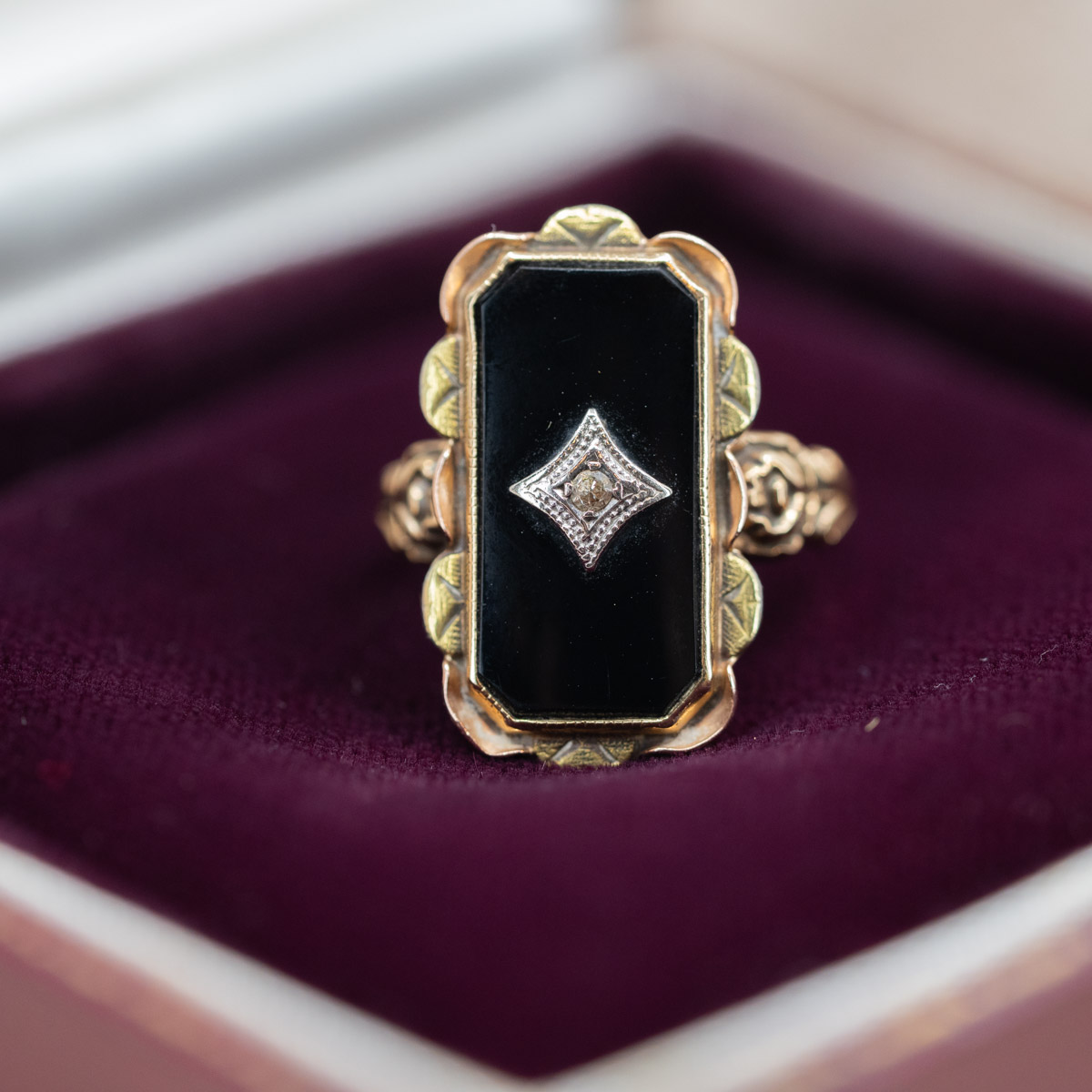 Antique Edwardian Onyx & Diamond Mourning Ring