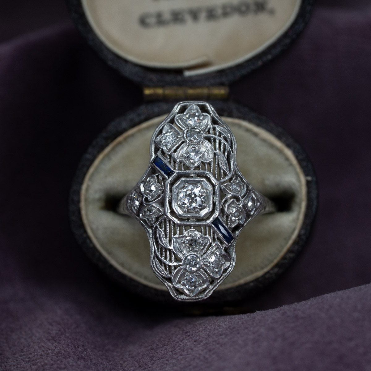 Diamonds & Sapphires with Filigree Clovers Ring