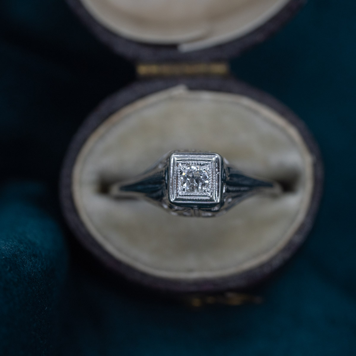 High Profile Square & Diamond Filigree Ring