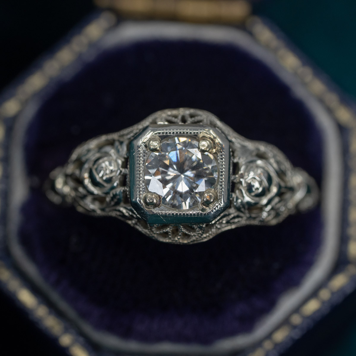 Large Vintage Filigree Floral Diamond Ring