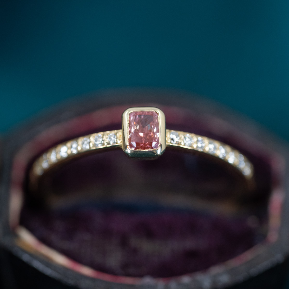 Dainty Pink Lab Grown Diamond & Half Eternity Band