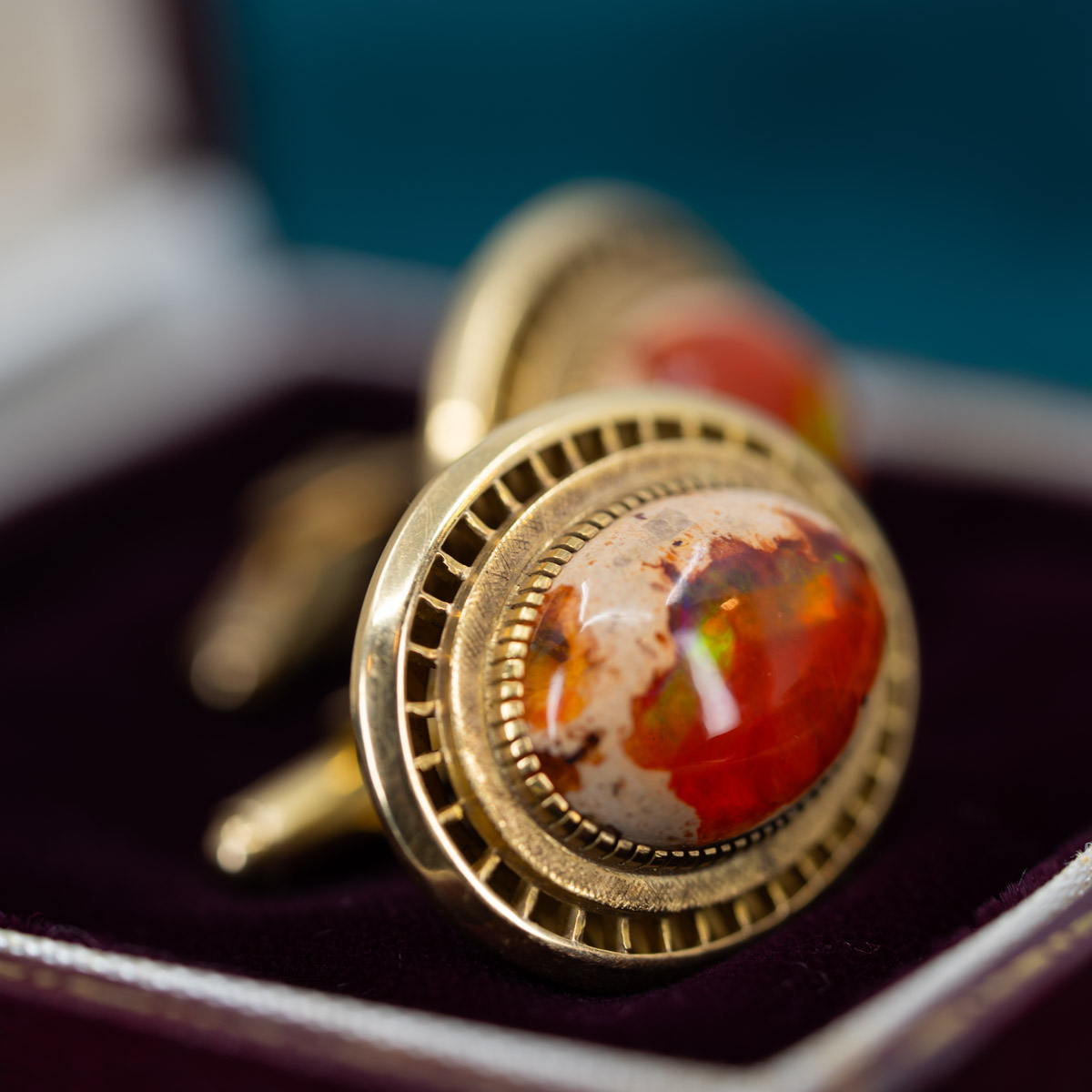 Opulent Fire Opal & 14k Cuff Links