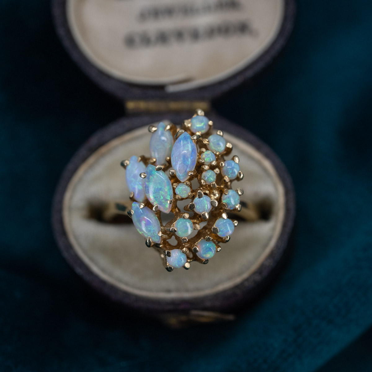 Opal Cluster Cocktail Statement Ring