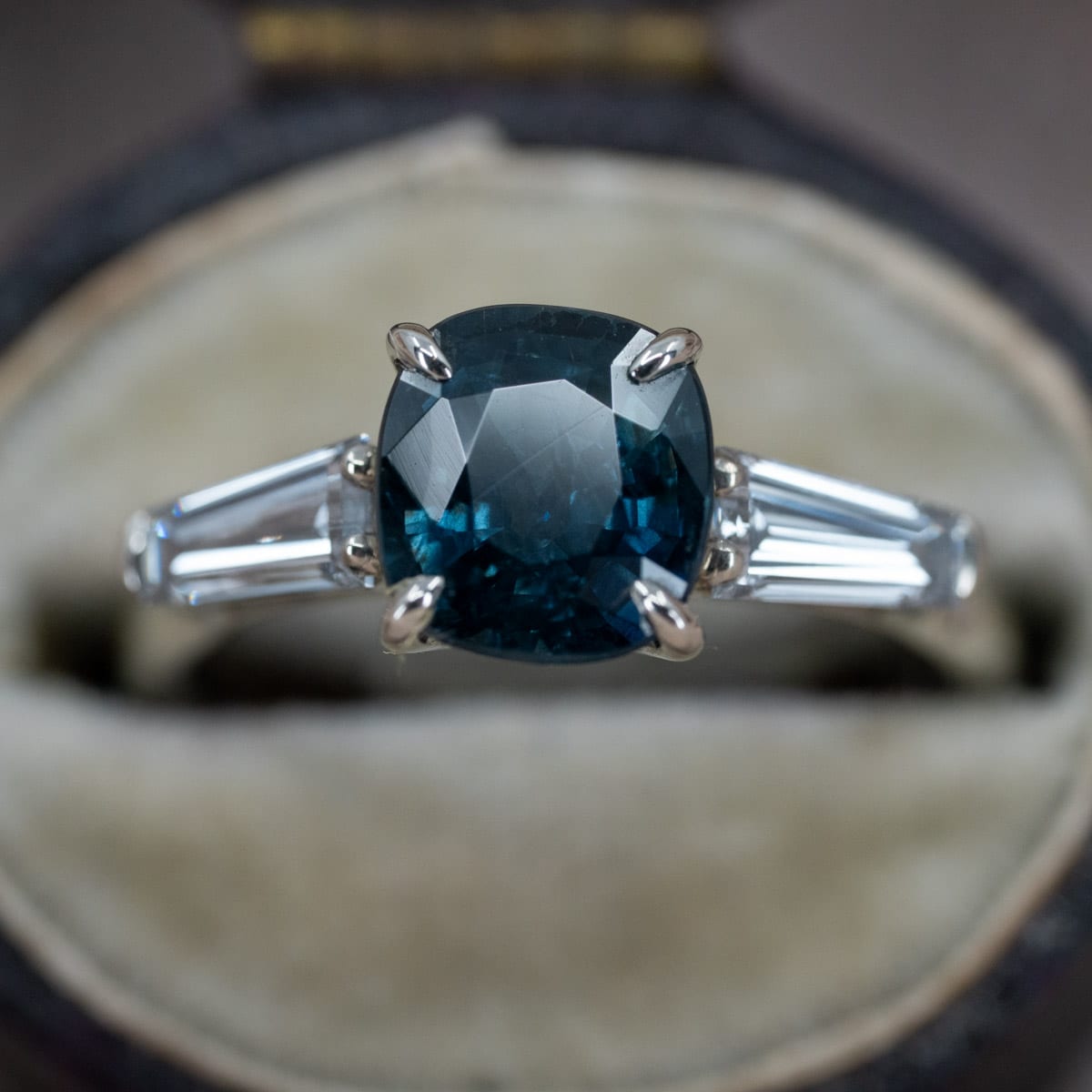 Ethiopian Cushion Cut Sapphire & Diamond Ring