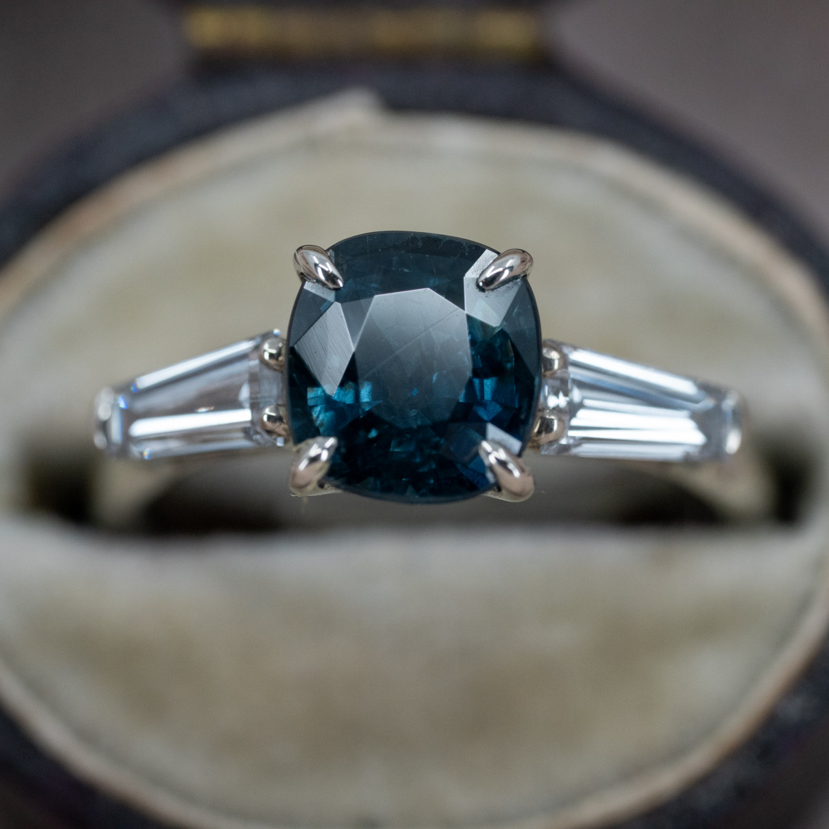 Ethiopian Cushion Cut Sapphire & Diamond Ring