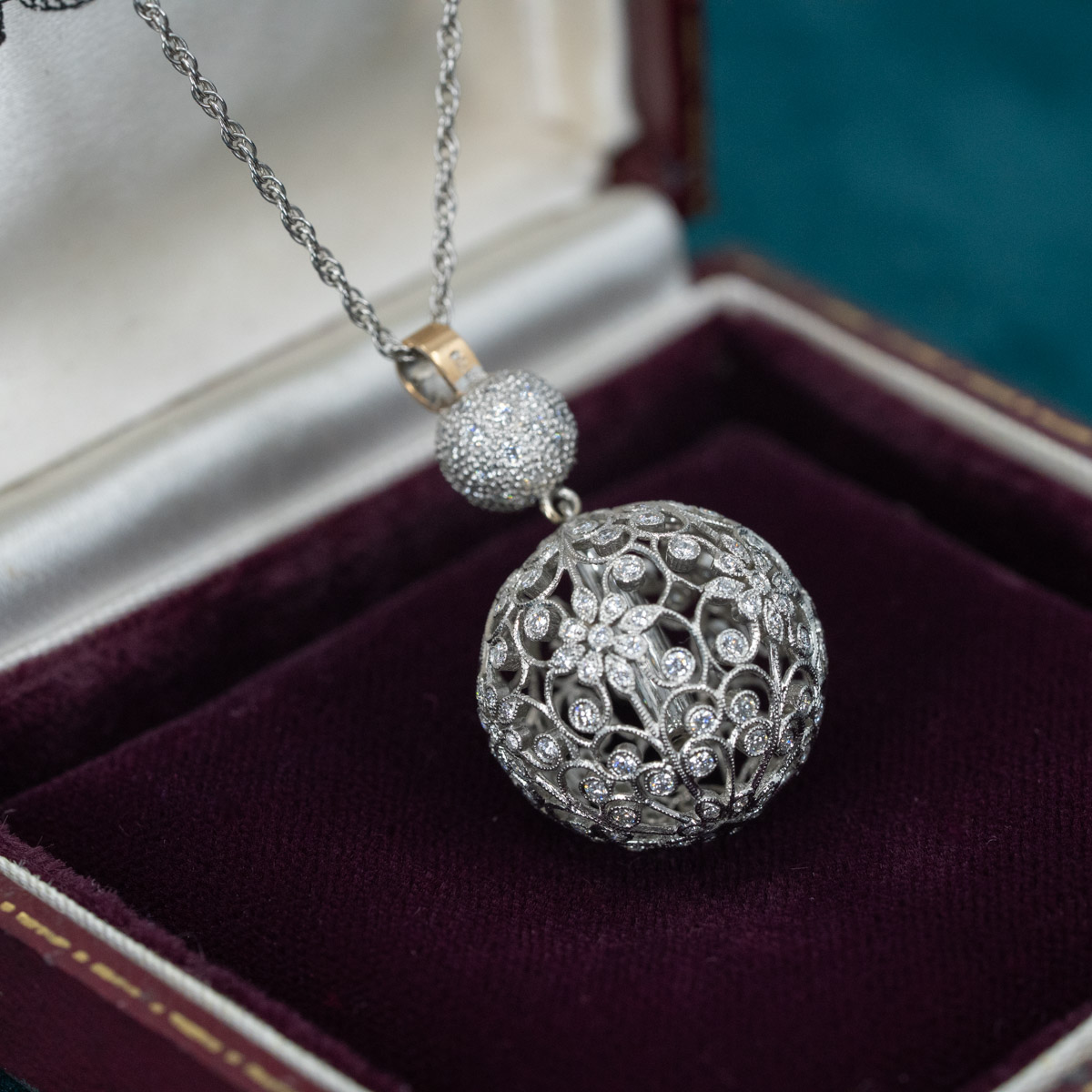 Filigree Diamond Fairy Ball Necklace