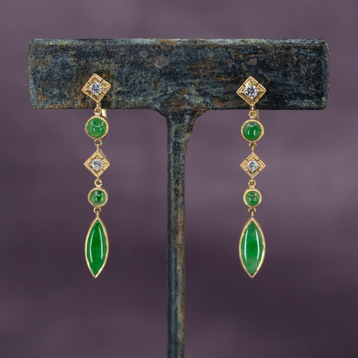 Jadeite & Diamond Screw Back Dangles