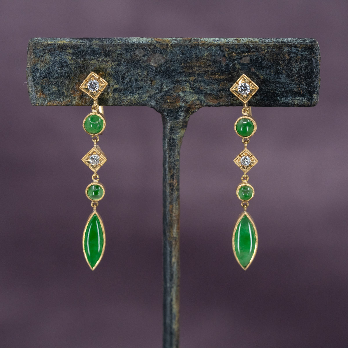 Jadeite & Diamond Screw Back Dangles