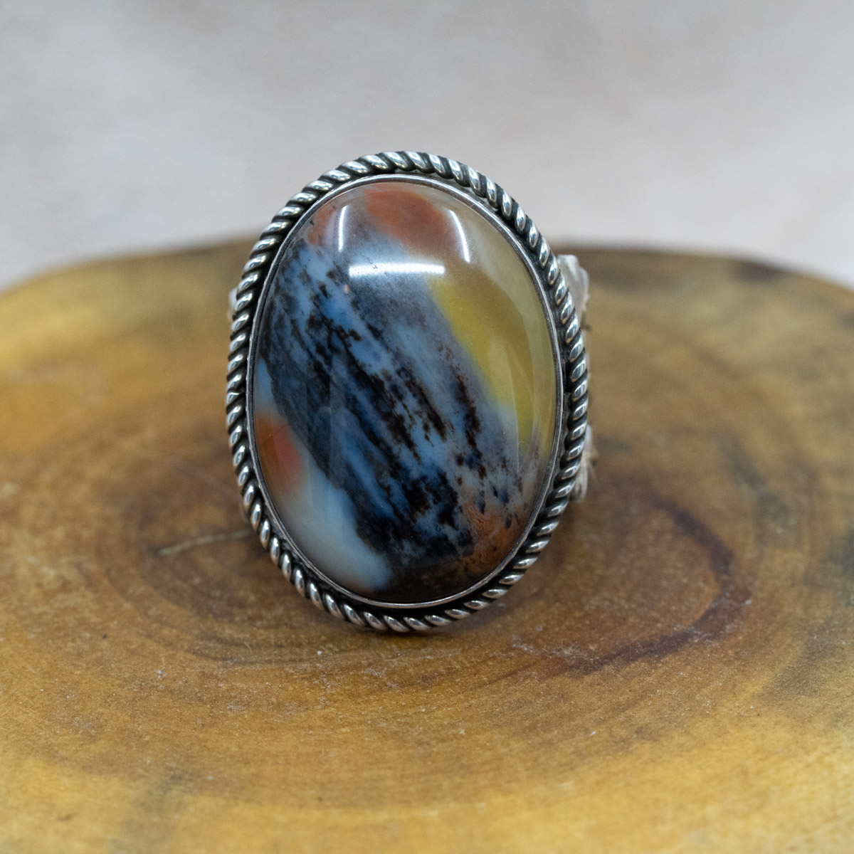 Rainbow Petrified Wood Oval Ring