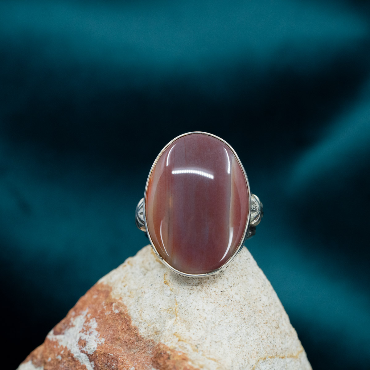 Rainbow Petrified Wood Oval Ring