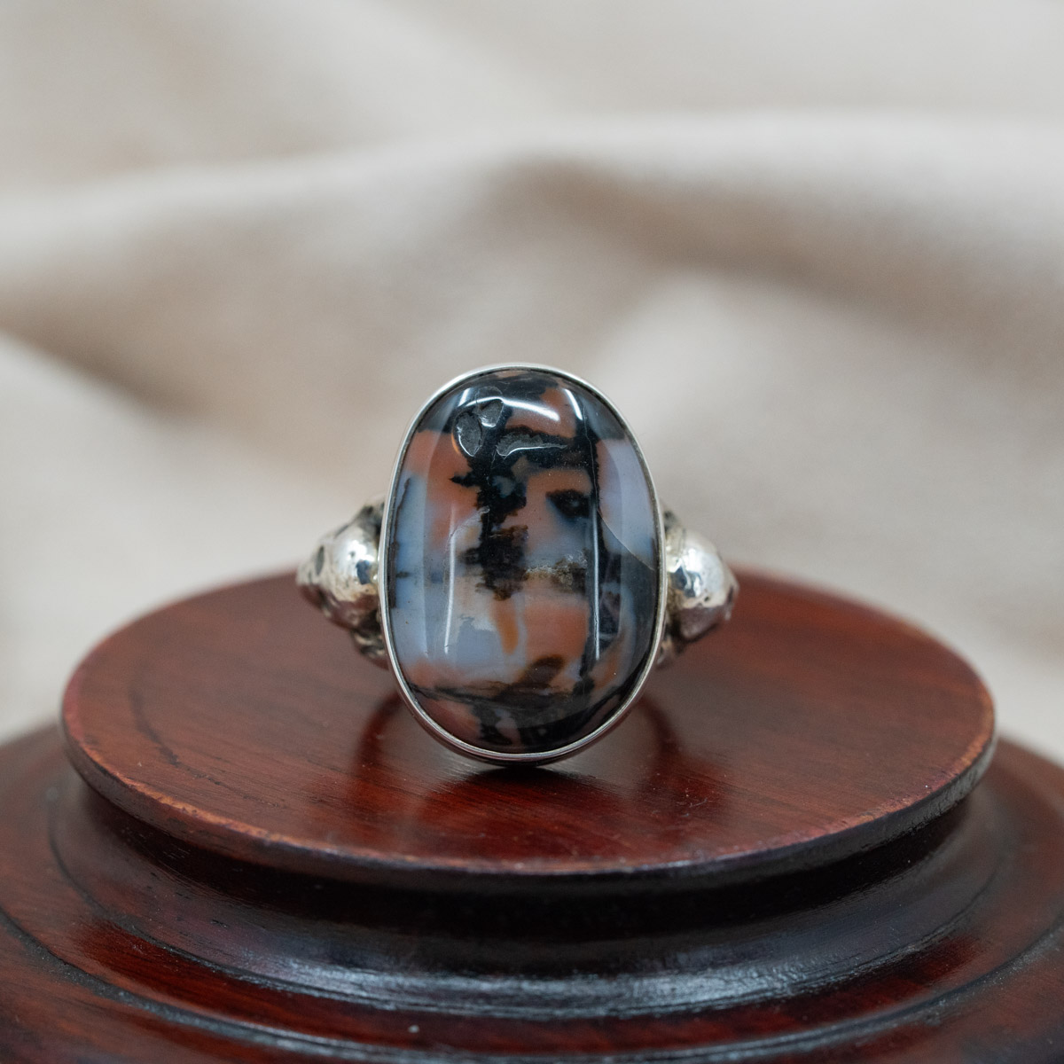 Rainbow Petrified Wood & Skull Ring
