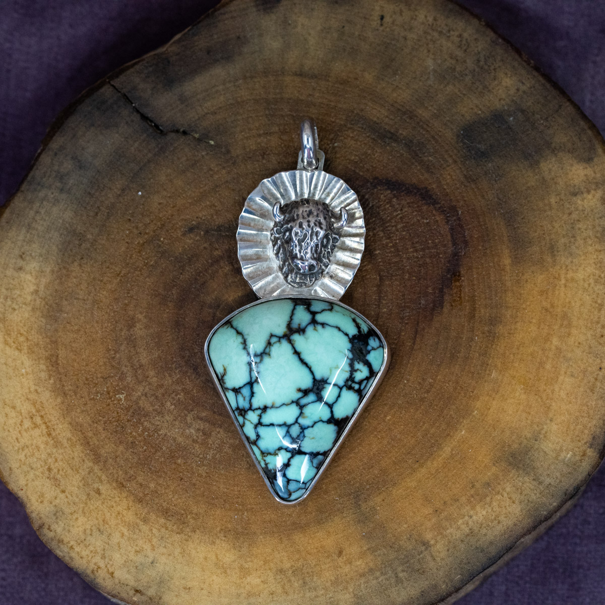 Variscite Buffalo Head Pendant