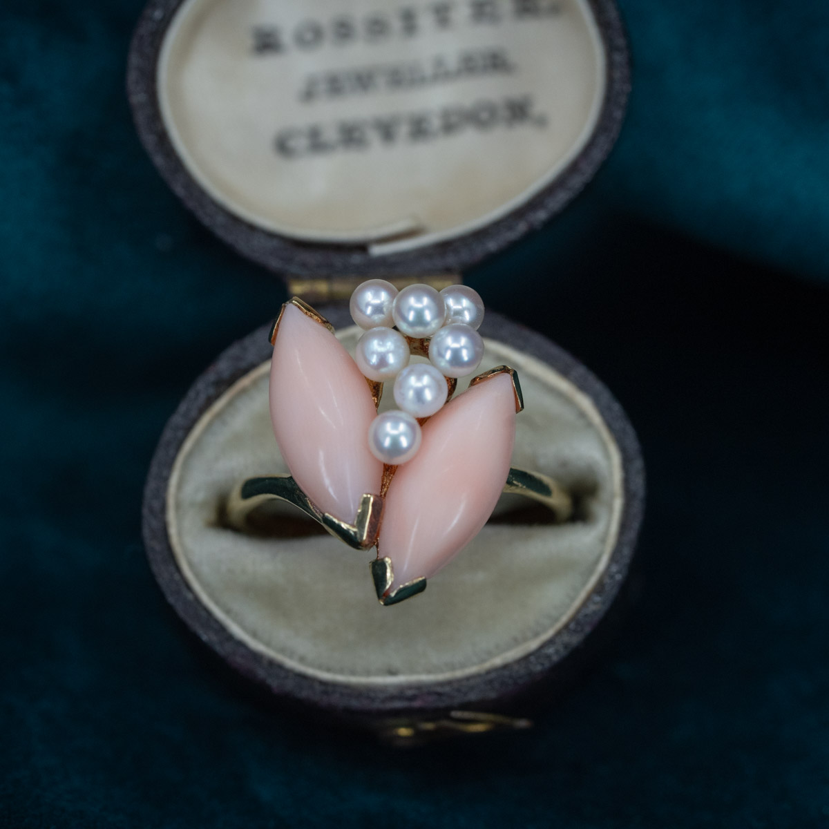Antique Pink Coral & Pearl Ring