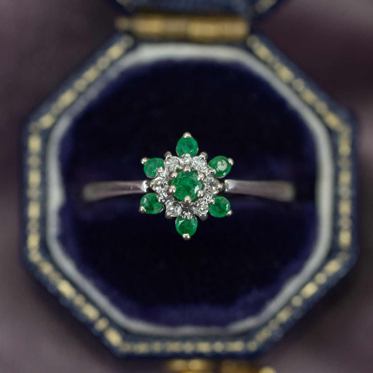 Emerald & Diamond Flower Ring