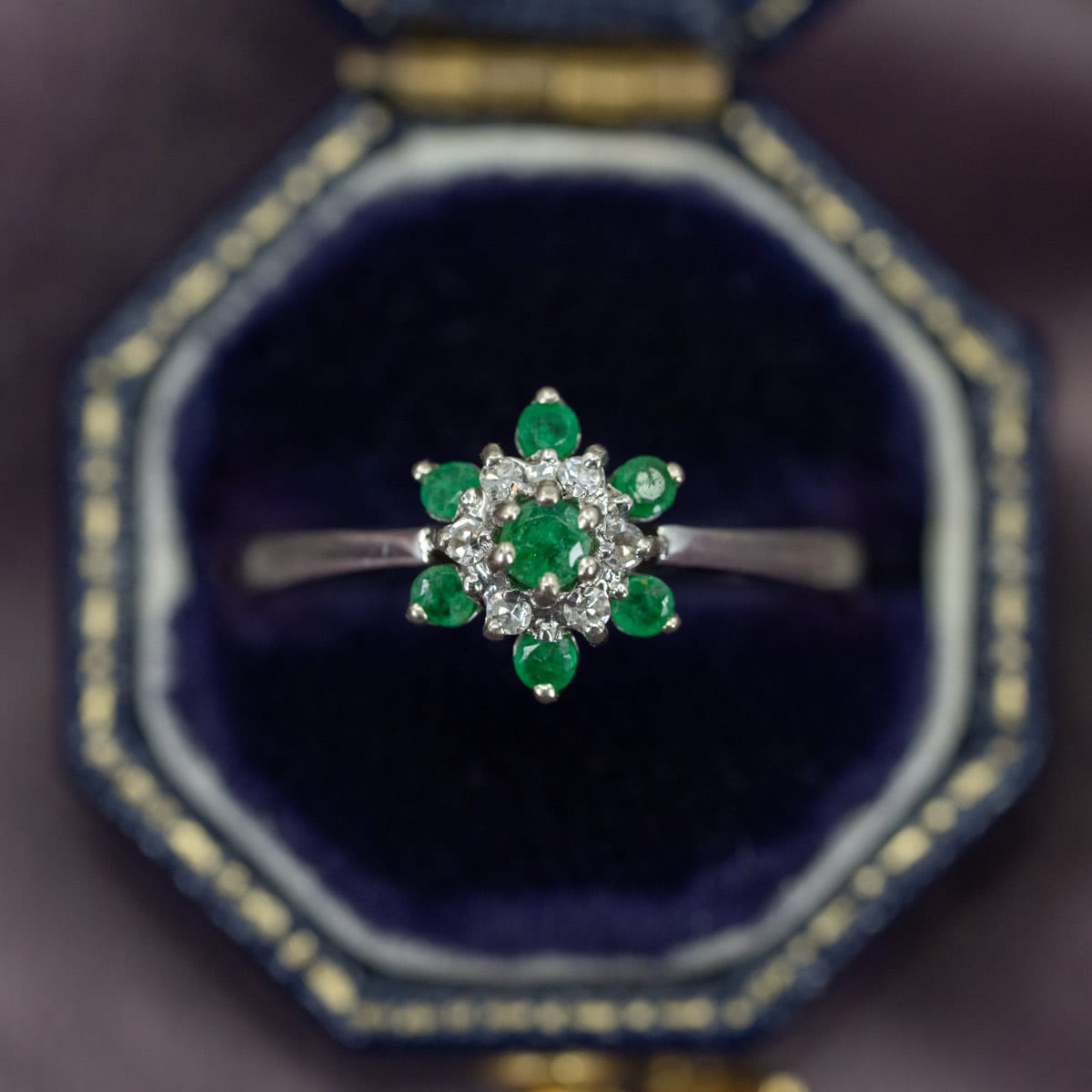 Emerald & Diamond Flower Ring