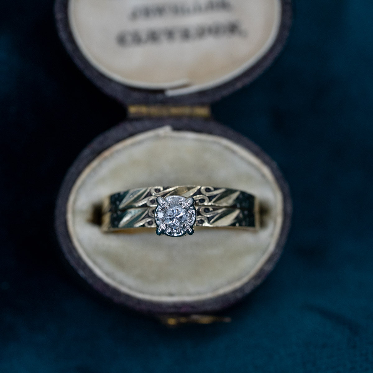 Gold Bonded Diamond Cluster Wedding Set