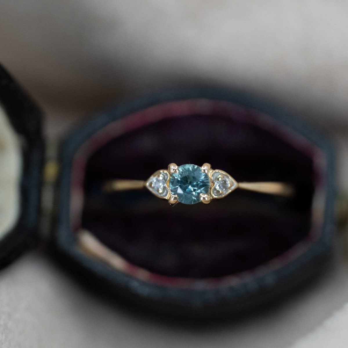 Dainty Montana Sapphire & Diamond Heart Ring